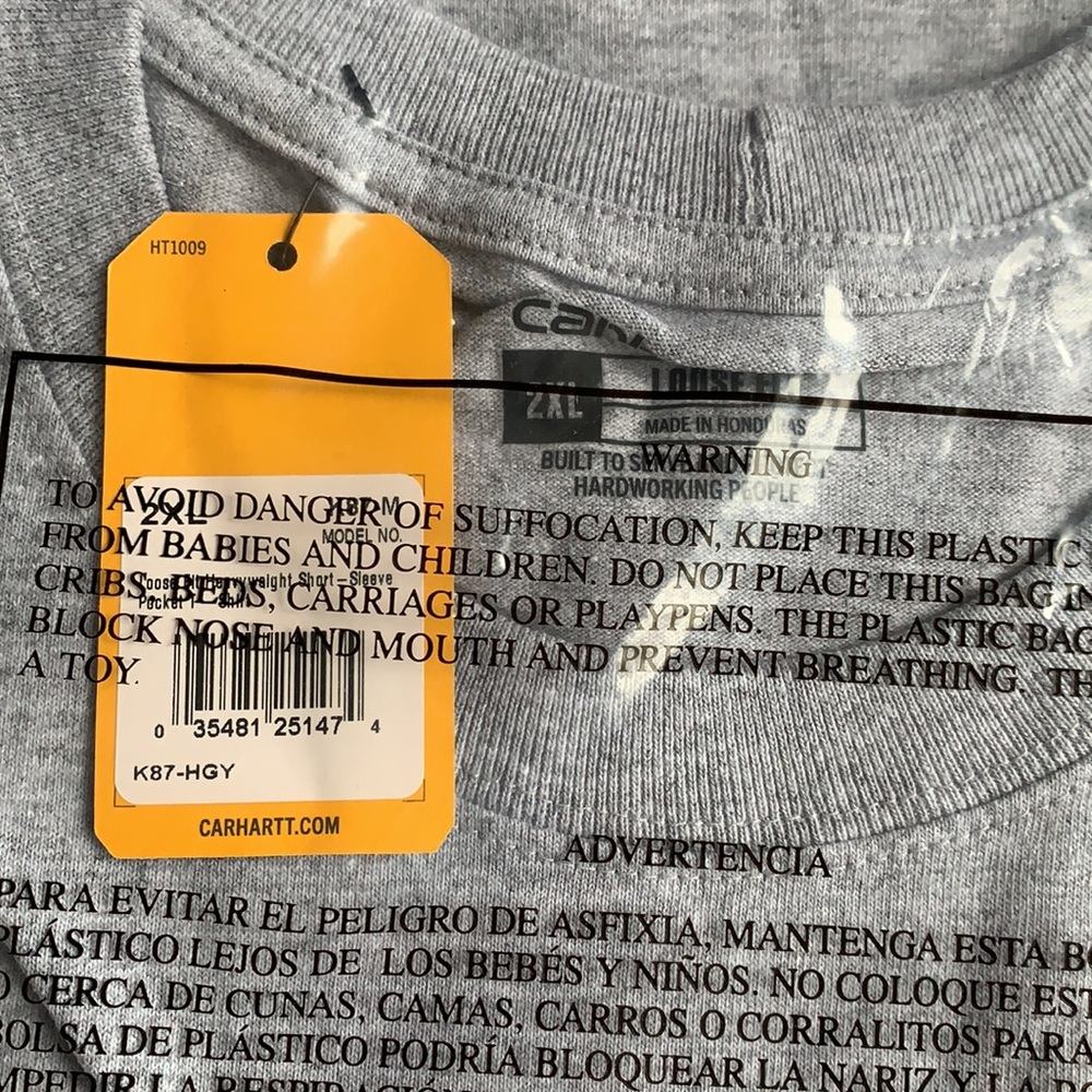 Carhartt® Loose Fit Short-Sleeve Pocket T-Shirt, Heather Grey, 2XL, NWT - Picture 3 of 3